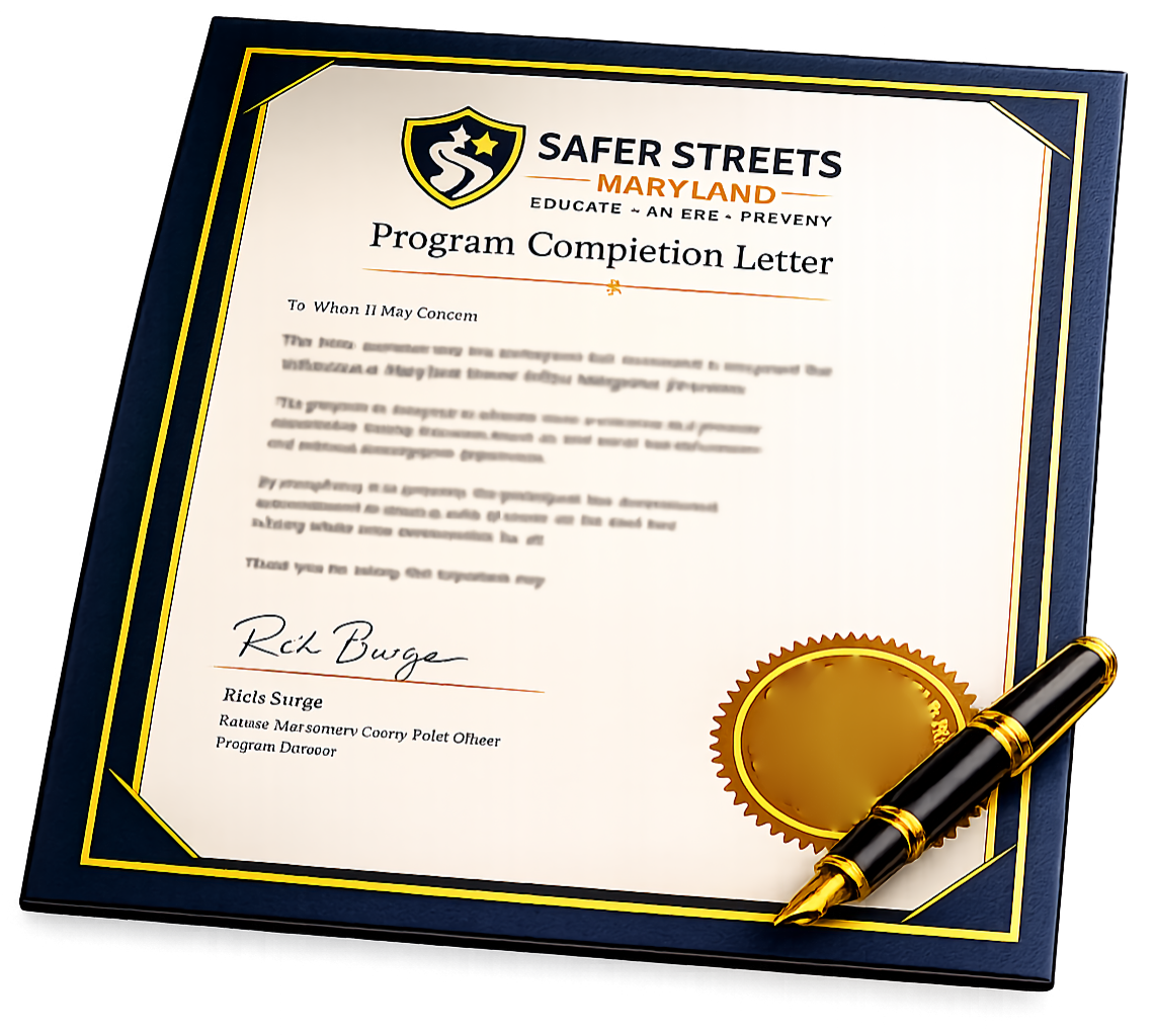 Safer Streets Maryland program completion letter